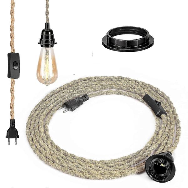 4,5 m 2-leder Linned Elektrisk Kabel, Med E27 Fatning Og Afbryder, Til DIY-lampe (uden Pære)