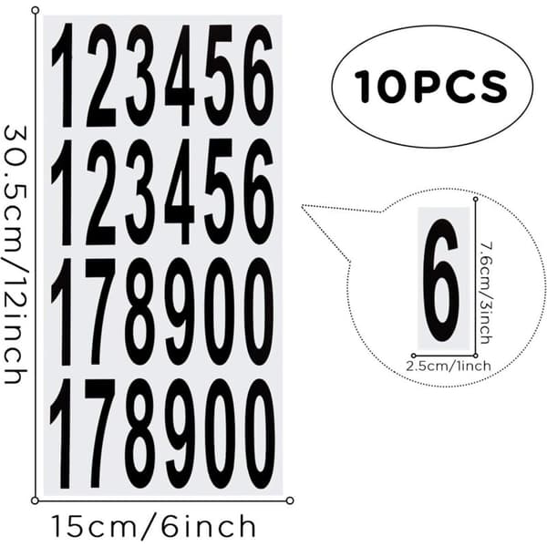 Waterproof Number Decals for Mailbox, 10 Sheets, 7.5 cm, for Indoor or Outdoor Use