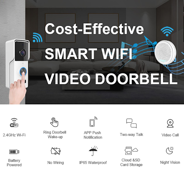 Trådløs Videodørklokke Intercom Lydændringsovervågning Smart Graffiti Wifi Lavt Strømforbrug V