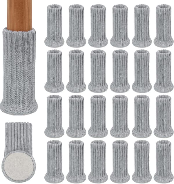 Grå - 24 stk. strikkede stolebensstrømper til stolebensbeskyttelse, møbelbensbeskyttere, flyt nemt og reducer støj, 8,9*3,3 cm i diameter, Bla