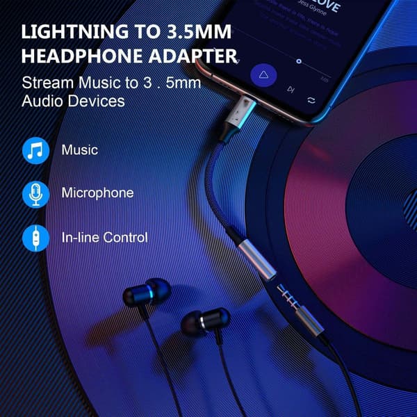Lightning til 3,5 mm adapter, iPhone headset adapter grå hodetelefoner
