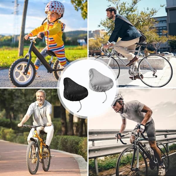 Bike Seat Cover Set, Waterproof Polyester Saddle Covers with Drawstring for Most Bikes, Black and Grey, 2-Pack