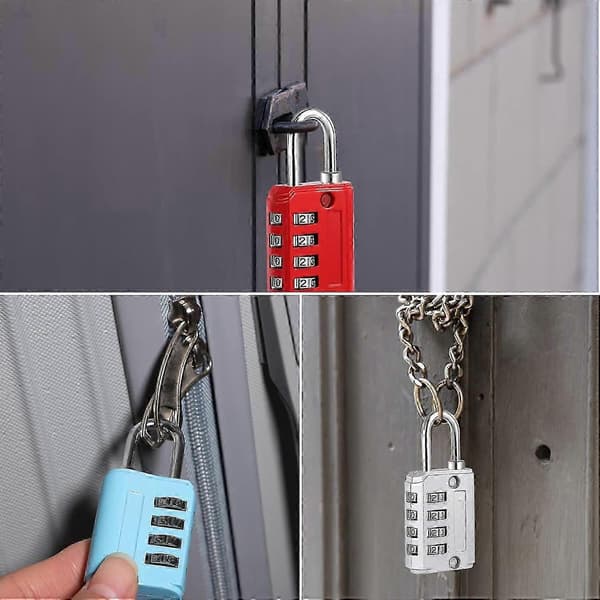4-Digit Combination Padlock, Small Cabinet Padlock Zinc Alloy Combination Lock (Silver Black Blue Red)