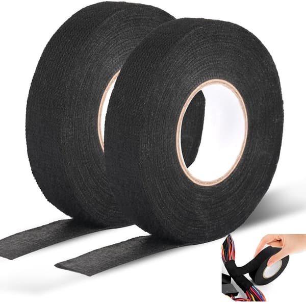 Sort stoftape, bilkabeltape, bomuldsisolerende, 15mx19mm, 2-pak