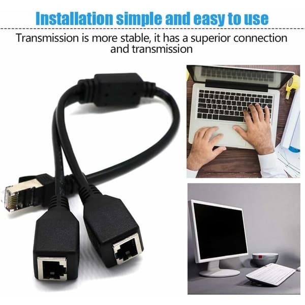 RJ45 Network Splitter Adapter Cable 1 Male to 2 Female Socket Ports LAN Ethernet Cable Network Splitter Adapter