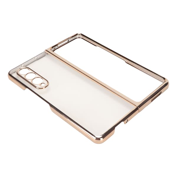 Electroplated Front Rear Phone Case Scratch Resistant Front Rear Protective Cover for Samsung Galaxy Z Fold 3 Foldable Phone Golden