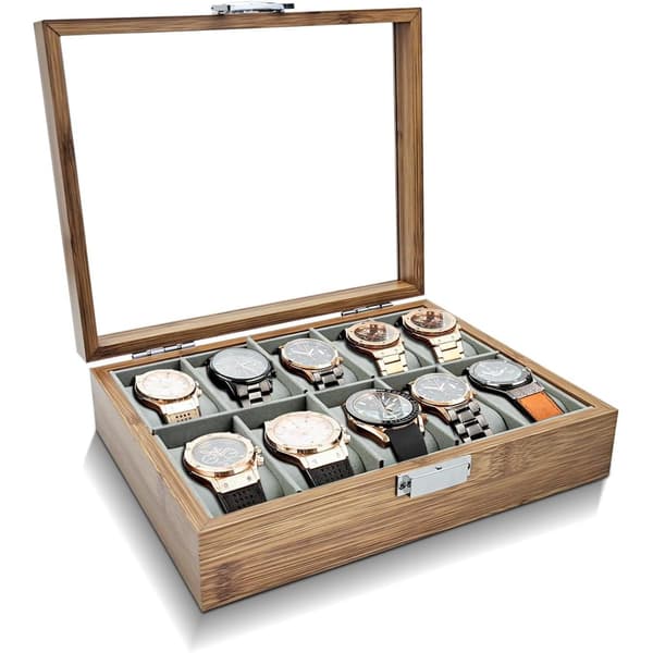 Wooden Watch Box, Storage Organizer with Removable Pillows 10 Slots