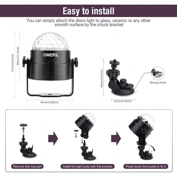 Festive Disco Light, Music-Controlled Disco Light Effects, Disco Light with USB Cable, 360° Rotating Party Light with Remote Control-FK1-[CO]