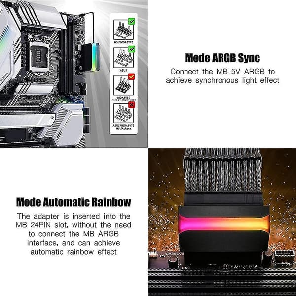 Atx 24 Pin Til 90 Grader Strømadapter Argb Hovedkort 24pin Styringshode Diy Monteringstilbehør TY