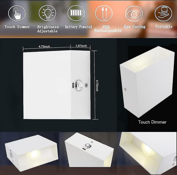 Indoor LED Wall Lamp with Touch Switch, Cordless Rechargeable USB Wall Light Battery Operated