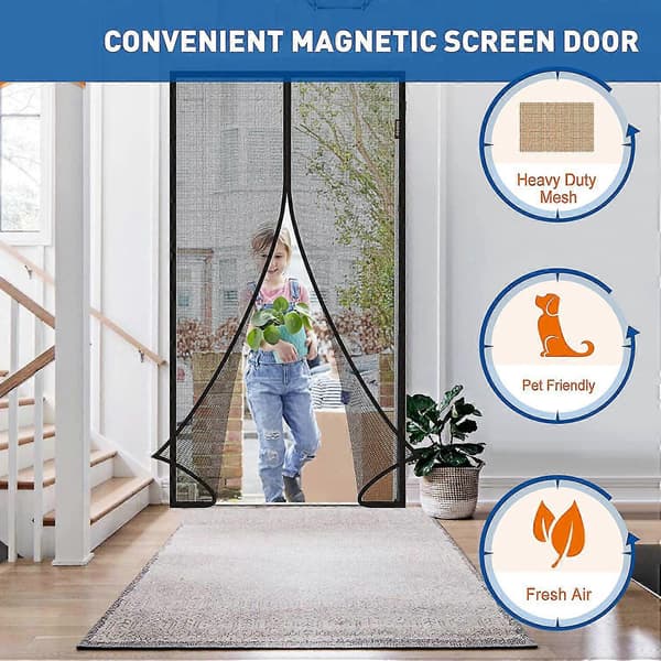 Magnetisk myggenet kompatibelt med dør (100x210, sort)