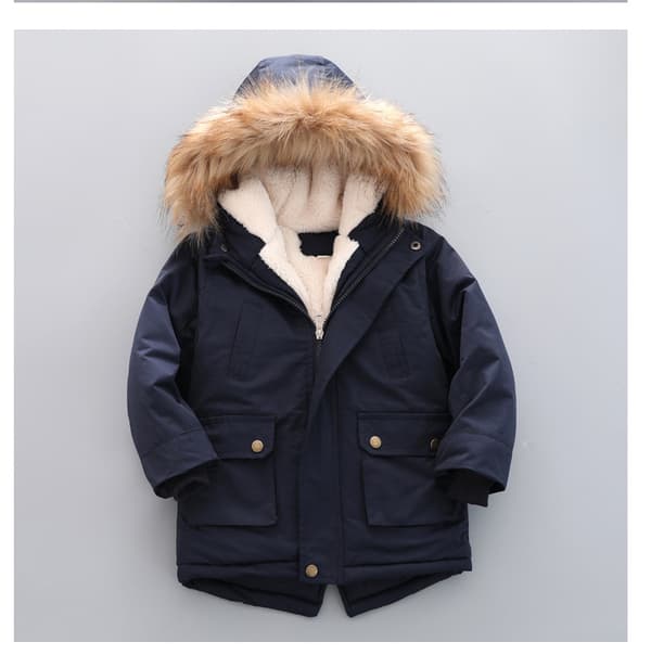 Boys' Winter Jackets Down Jacket Hooded Snowsuit Parka Windproof Coat Navy Blue