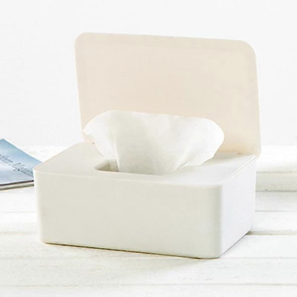Dustproof Storage Box for Tissues Wet Wipes Dispenser Holder with Lid for Home Office White White