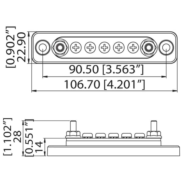 Samleskinne 5 skrueterminaler 100 Amp 12V - 48V DC Distribusjon, ZQKLA