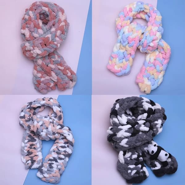 Chunky Chenille Garn Tykt Fluffy Garn til Hæklede Tæpper og Armstrikning, Rød Hvid Blå, 2-pak 500g