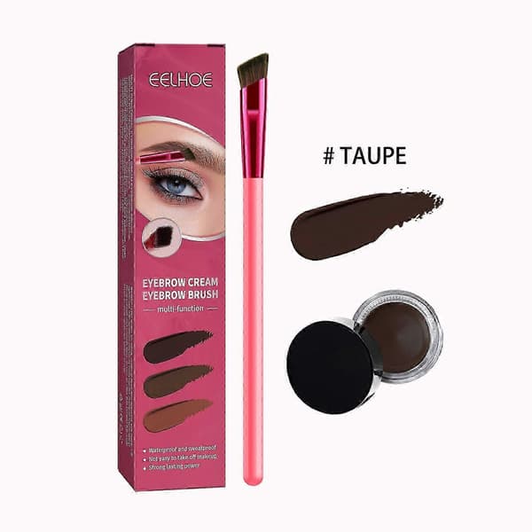 3-in-1 Waterproof Eyebrow Brush Set Long-lasting, Natural Finish Eyebrow Cream with Double-sided Fine & Angled Brushes for Perfect Brows