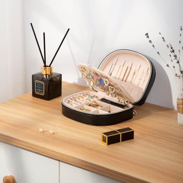 Portable Small Double-Layer Jewelry Box - Black, Lightweight PU Leather