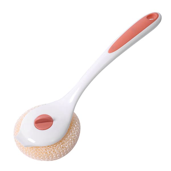 Pot Brush Scratch-Free Soft Removable Scouring Pad Dish Brush for Kitchen Restaurant (Long Handle) White