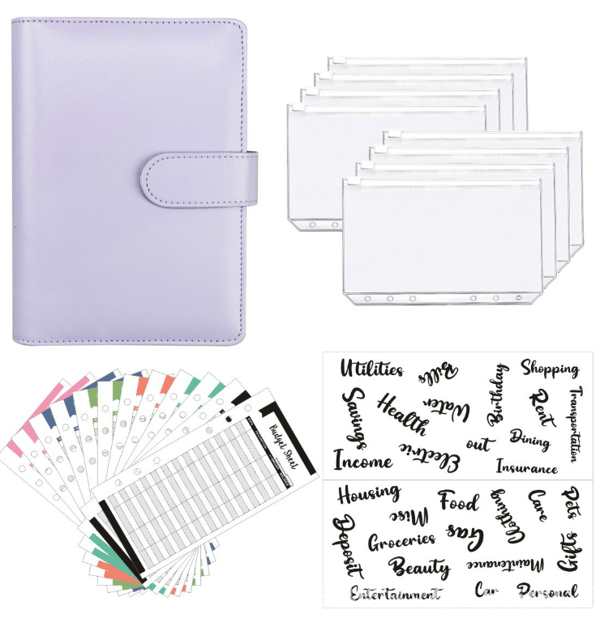 1 sæt A6 Retro selvklæbende blød PU læder notesbog kontantbudget kreativ manual revisor lyserød