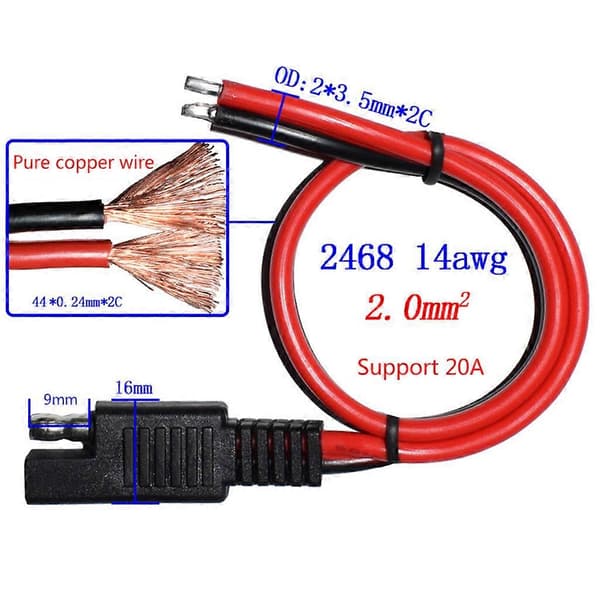 SAE Forlængerkabel Lynkobling 14AWG - Ladekabel 1 meter 1 meter