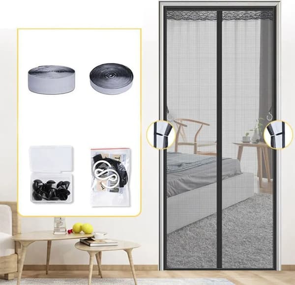 Sort magnetisk fluenetdør 120x220cm, insektbeskyttelse til balkon