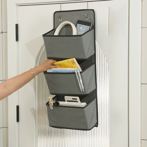 Grey Hanging Storage Organizer for Door - 3 Tier Non-Woven Fabric Storage Bag