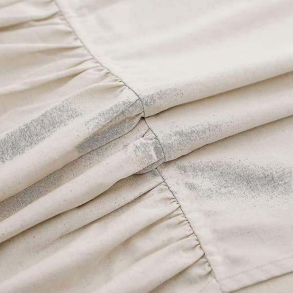 Linen Blend Shower Curtain with Ruffles, 183x183 cm, Natural Style Bathroom Decor