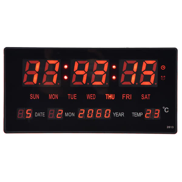 LED Digital Wall Clock Simple Digital Wall Calendar LED Desk Clock for Bedroom Bedside Office 100‑240VEU-plug