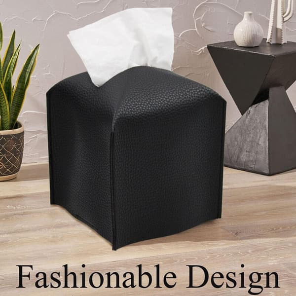 Decorative Black Square PU Leather Tissue Box for Home and Office Decoration