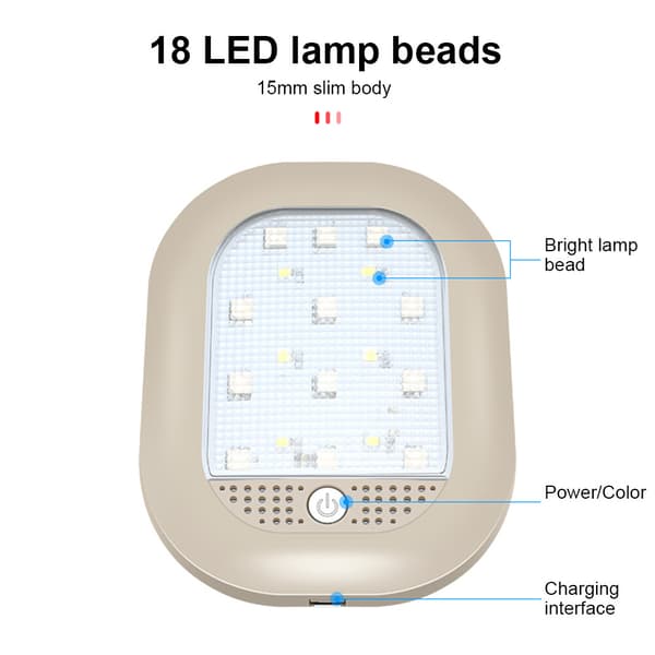 1 stk beige USB-oppladbar LED-leselampe for bil, interiør, tak N