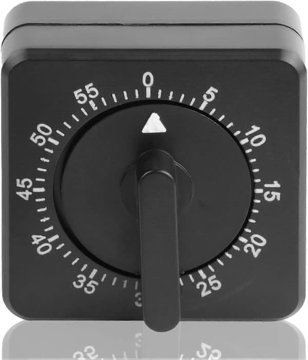 Køkkentimer, Justerbar 60 Minutters Mekanisk Timer til Køkkenbageværktøj, 1 Times Sort Firkantet Alarmpåmindelse