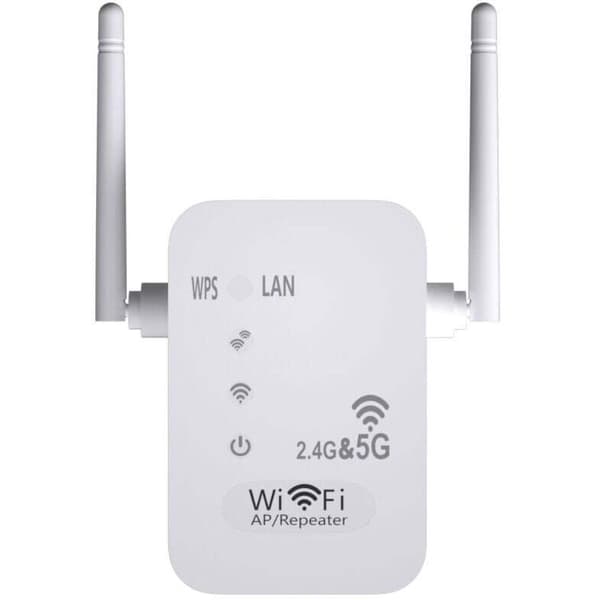 5G + 2.4G 1200Mbps Trådløs WiFi Repeater Dobbelte Antenner Signalforstærker Lang Rækkevidde Extender