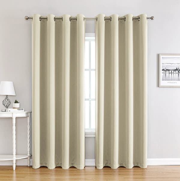 Beige blendingsgardin med maljer, termisk isolerende mikrofibergardiner for soverom og kontor, 100x250 cm, 1 panel