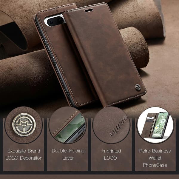CaseMe 013 Multifunksjonelt Horisontalt Flip Skinn Telefondeksel [DB] Kaffe Til Google Pixel 8A Coffee For Google Pixel 8A