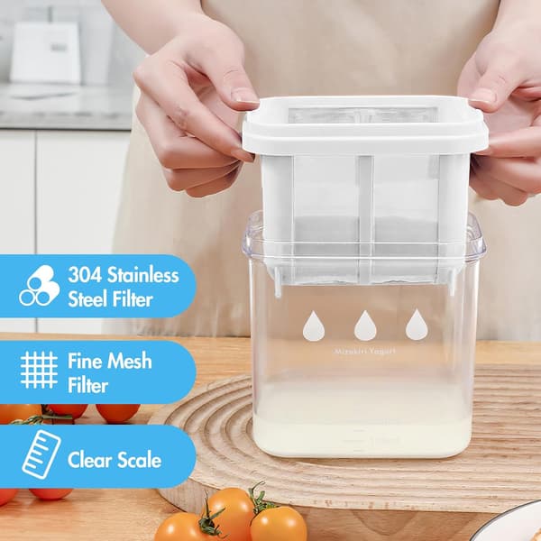 Yoghurt Strainer, 1100 ml Yoghurt Whey Maker with Fine Mesh Juice Strainer and Lid, Leak-Proof Multifunctional Strainer for Making Thick Greek Yoghurt