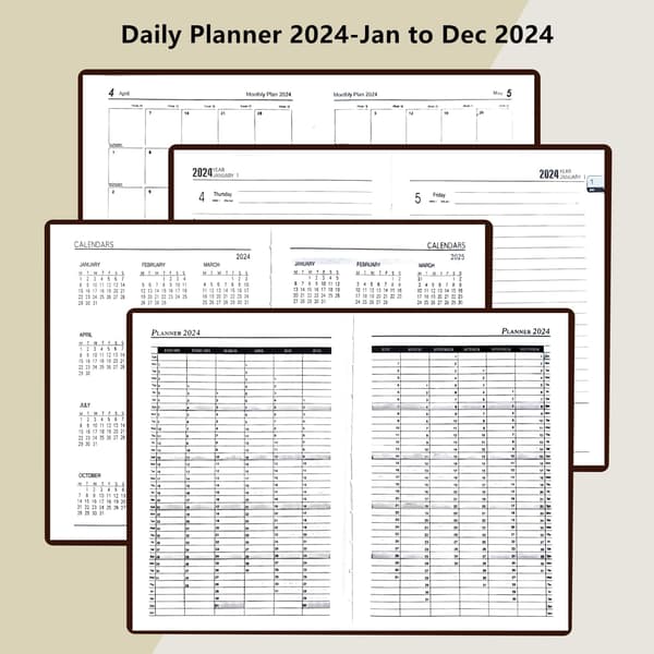 2024 ukeplanlegger og månedsplanlegger, januar til desember, 14,5*21,5 cm, 316 sider (rosa)
