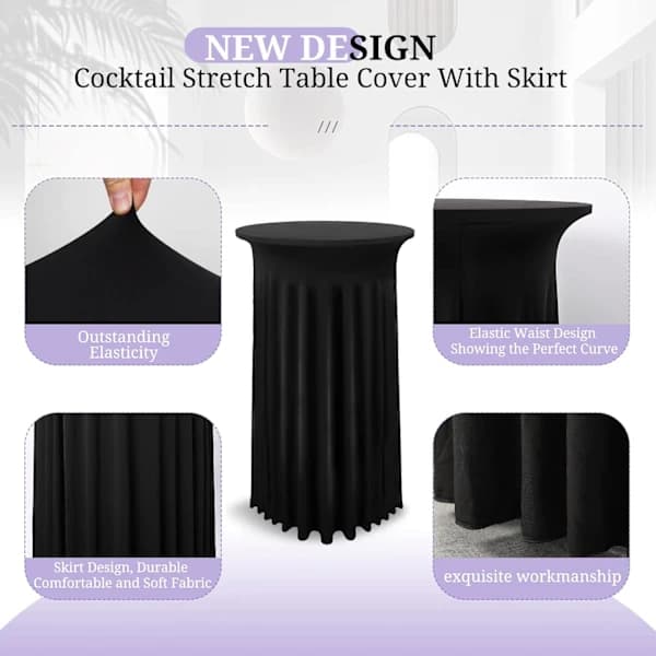 2-pack Black Tall Table Cover for 80x110cm Standing Table, Spandex Stretch Skirt[JUN]