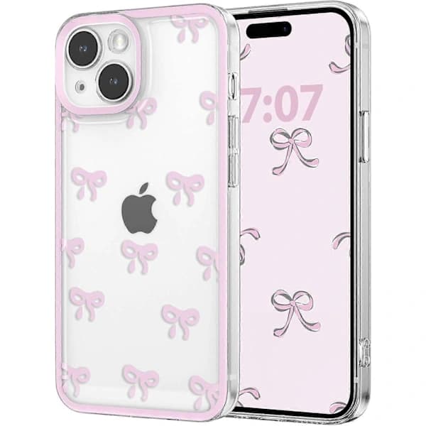 Case for iPhone 13, Transparent Cute Ribbon Bow Pattern Aesthetic Transparent Phone Case Raised Camera Protection Stylish Slim Soft Durable TPU Ca...