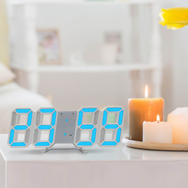 LED-veggklokke med digital skjerm, glødende nattmodus, justerbar elektronisk bordklokke, veggklokke, dekorasjon, stue, LED-klokke [dB] Blue