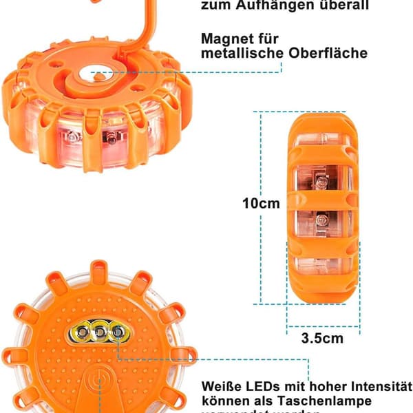 Advarselslys, LED-advarselslys med magnet, 9 lystilstande, vandtæt blinkende KLB