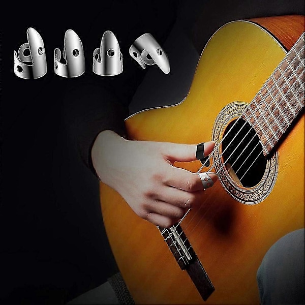 12 stk Stål Fingerplekter Sett, Metall Fingerplekter Justerbare Bass Fingerplekter egnet for Gitar, Banjoer an [db] as shown