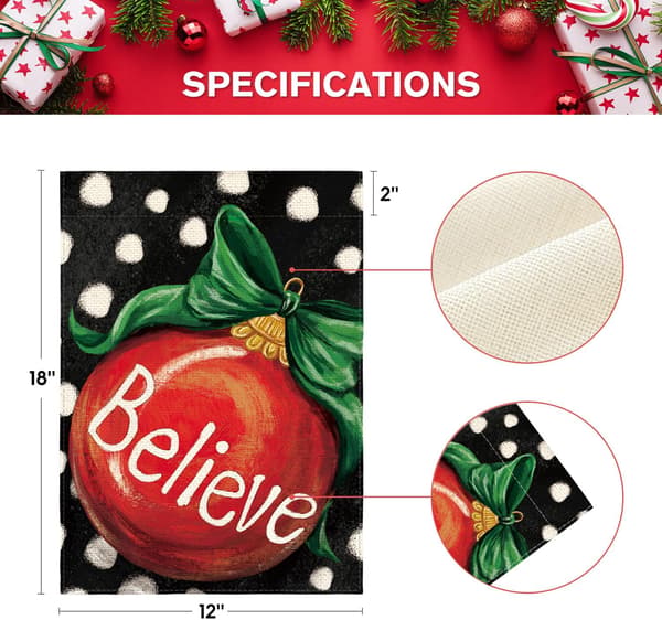 Polka Dot Believe Julehaveflag 12x18 Tommer Dobbeltsidet