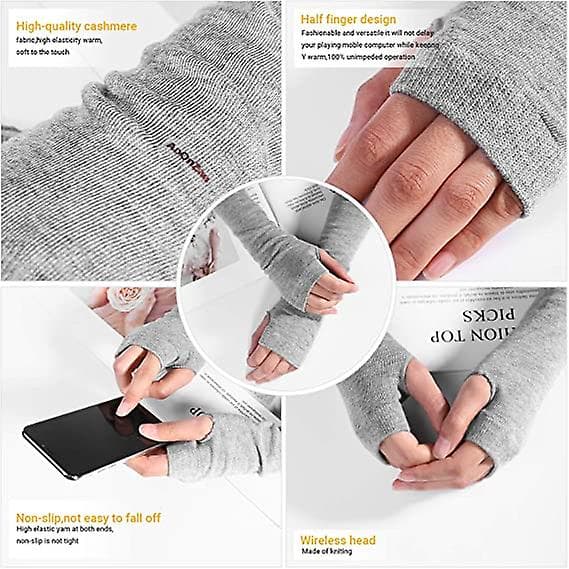 5 par armvarmere strikket med tommelfingerhul til kvinder, vinter håndledslange handsker fingerløse vanter