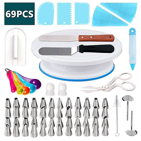 Cake Turntable Baking Tool Set Rotating Table Baking Tools Piping Nozzle Piping Bag Set Baking Accessories Kits