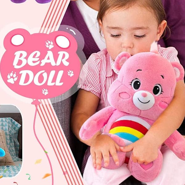 Care Bear, Blødt krammedyr bamse til børn, bløde bamser egnet til piger og drenge fra 3 år (Pink)