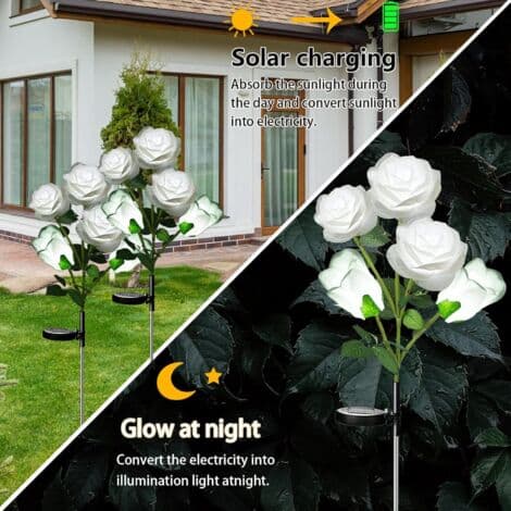 1 Blomster Solar Hagelampe med 5 Roseformede Hoder - LED-lys (Hvit)