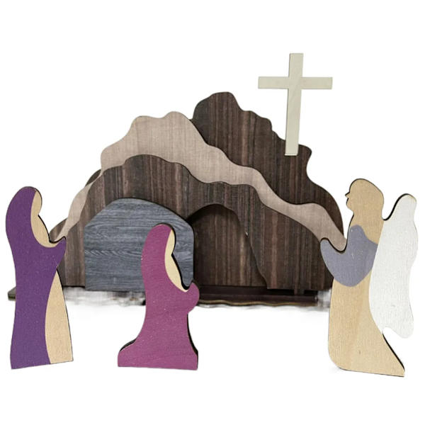 Wooden Easter Resurrection Scene Set, Nativity Figures for Table Decoration