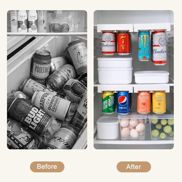 2-pack Refrigerator Organizer for Beer Cans, Hanging Beverage and Soda Can Holder for Refrigerator, Double Row Bottle Holder