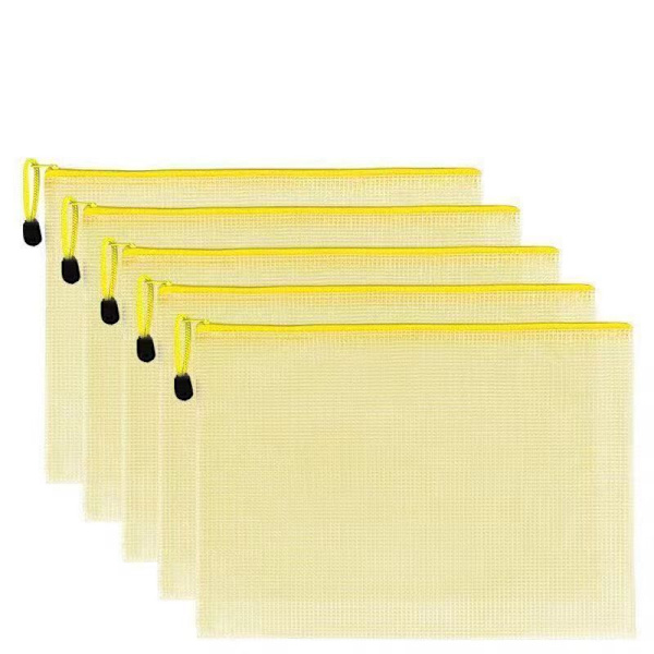 5 hvite A4 plastmapper Ziplock dokumentposer PVC M