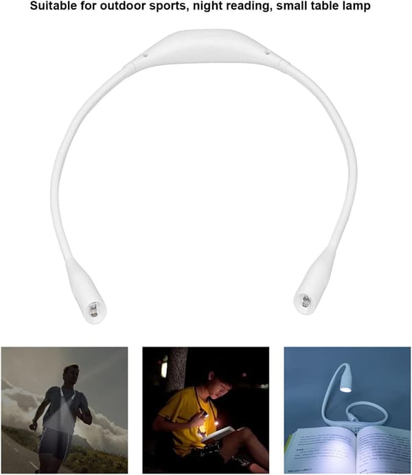 Neck Light, USB Rechargeable 3 Brightness Levels 360° Flexible LED Reading Light for Running/Reading/Studying (White)